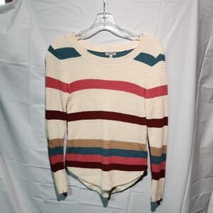 Kismet Cream Sweater with Teal, Pink and Burgundy Stripes
